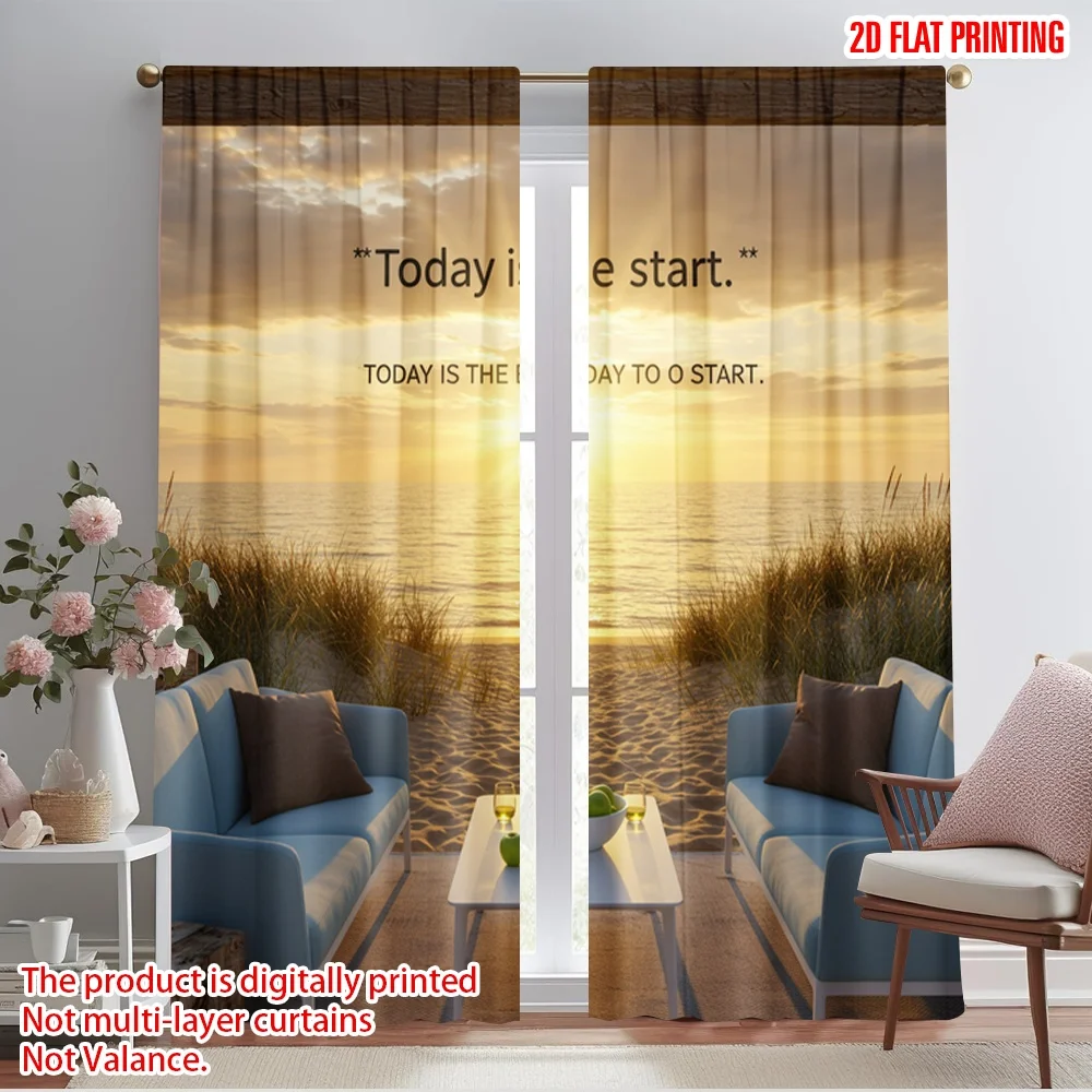 

2pcs 2D flat printing Drapes Sunset Beach Sofa Fabric Without Electricity Seasonal Party & Holiday Decor for Multipurpose Event