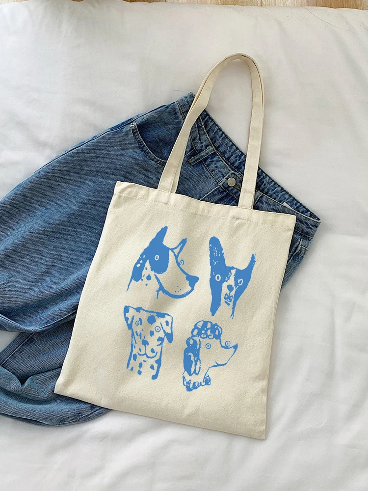 Cute Dog Pattern Canvas Tote Bag Simple Eco Shopper Bga Versatile borsa portaoggetti leggera borsa da spiaggia Tote Bags for Women Gifts