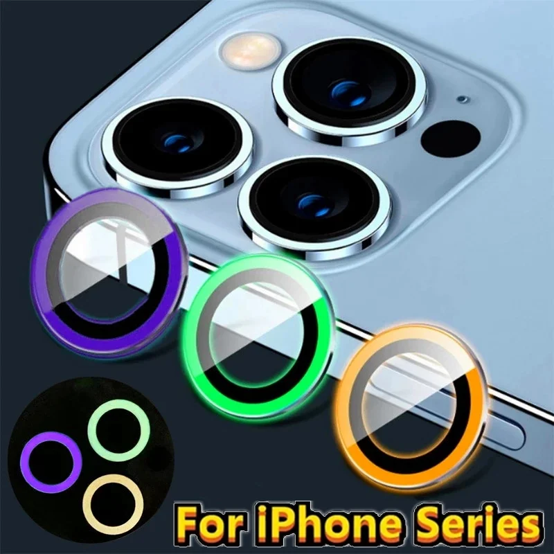 

Luminous Lens Glass Protector For iPhone 13 14 15 Pro Max 13Mini Glowing Camera Glass Metal Ring For iPhone 14 14 Pro Max 14Plus