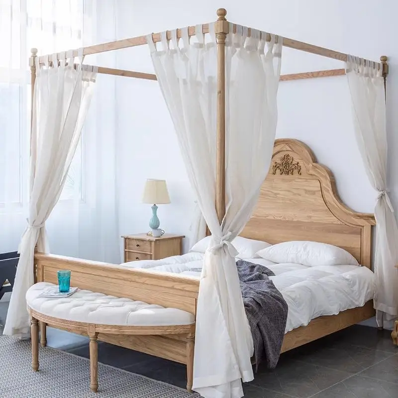 American rural pastoral solid wood bed, retro tenon and mortise structure wooden bed, light luxury double bed, large bed