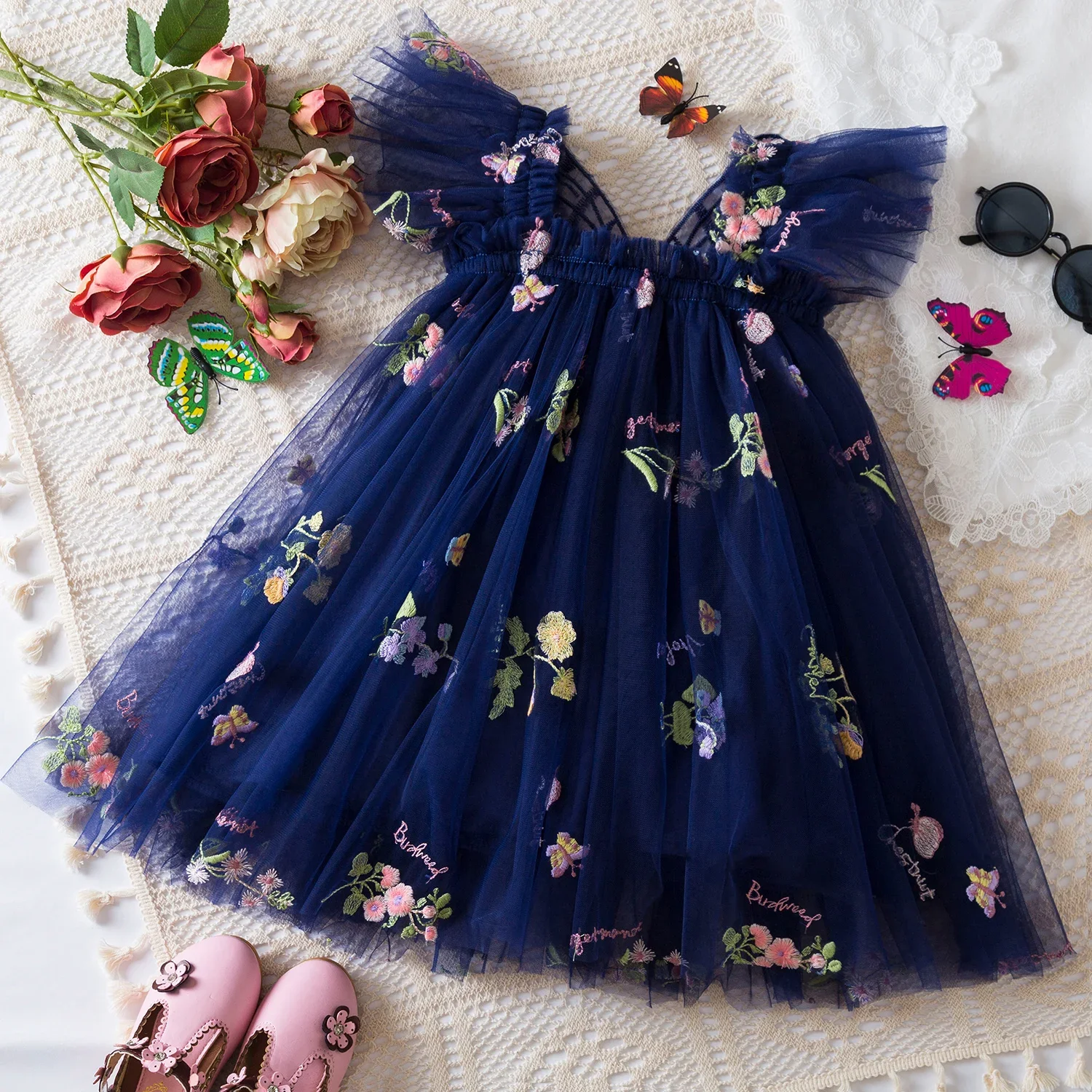 Flower Summer Dress for Girls 1 to 5 Years Ruffles Sleeve Sweet Fairy Princess Dress Toddler Girls Birthday Party Dresses