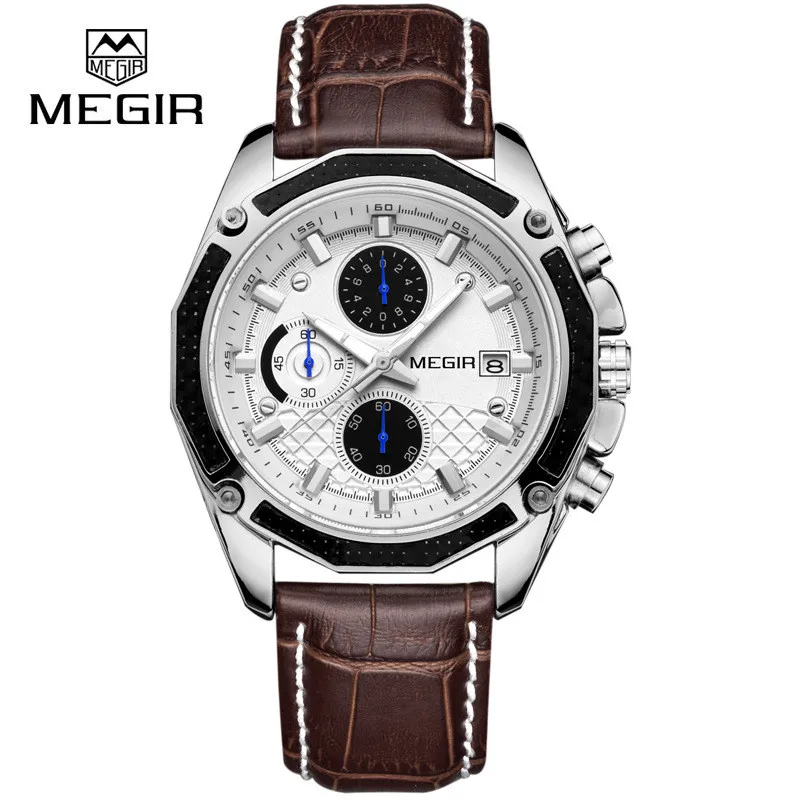 

MEGIR Brand Quartz Men Watches Fashion Genuine Leather Chronograph Watch Clock for Gentle Men Male Students Reloj Hombre M2015G