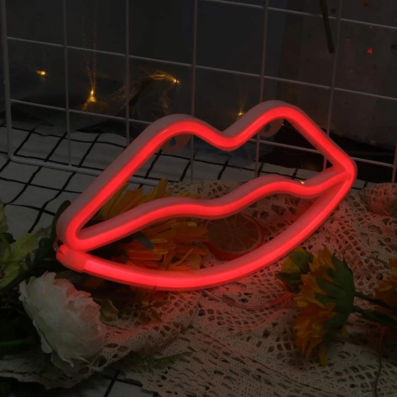Lampe LED Néon en Forme de Lèvres pour Décoration Murale, Luminaire Décoratif pour Bar, ix, Mariage, Anniversaire, Chambre d'Enfant