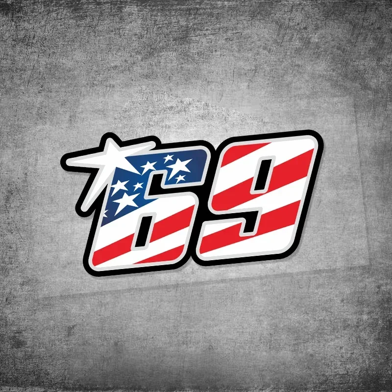 USA Flag Number 69 Racing Vinyl Sticker Waterproof Decal For Fuel Tank Helmet Motocross Auto Bumper Window Laptop Exterior Decor