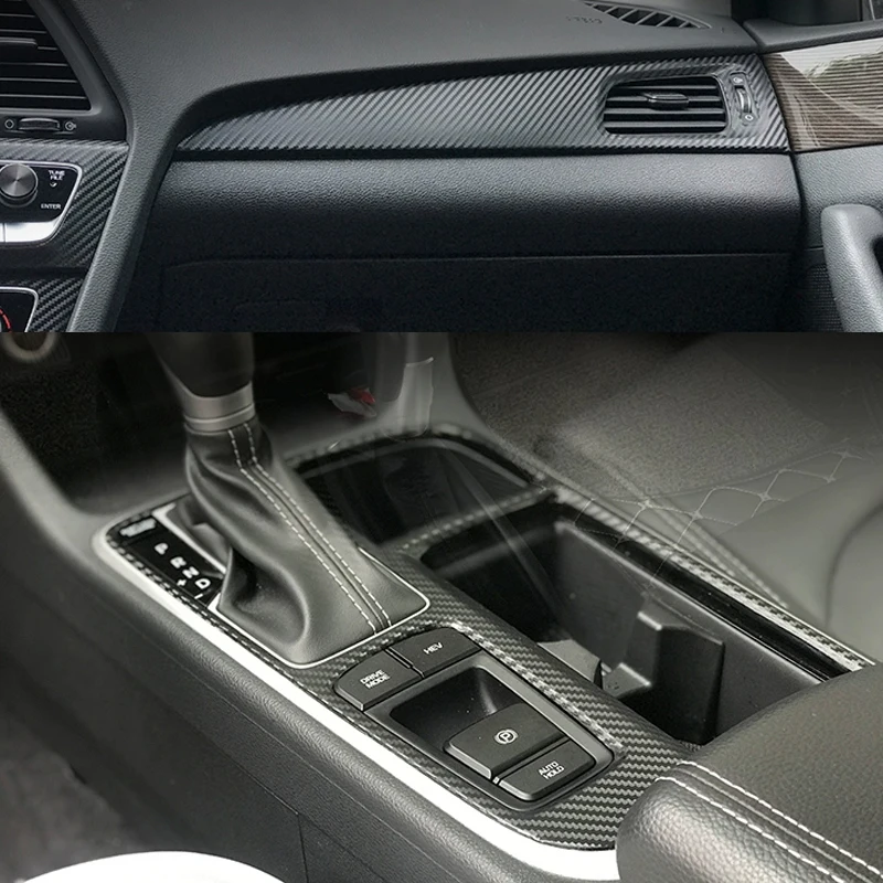 Suitable for SONATA Interior Stickers, Carbon Fiber Modified Film for Central Control Gear Shift for Hyundai SONATA 2014-2019