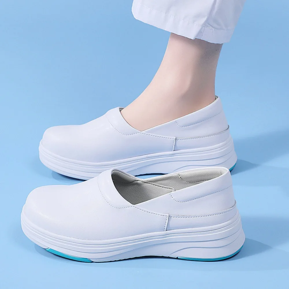 Genuine Leather Nurse Work Shoes Soft Sole Non-slip Thick Platform Breathable Comfort Orthopedic Footwear Hospital Medical Staff