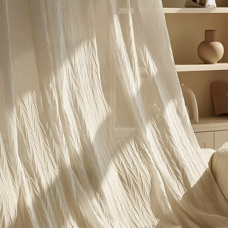 French Light Luxury High-end White Gauze Crumpled Light-transmitting Decorative Curtain Gauze Living Room Bedroom Bay Window