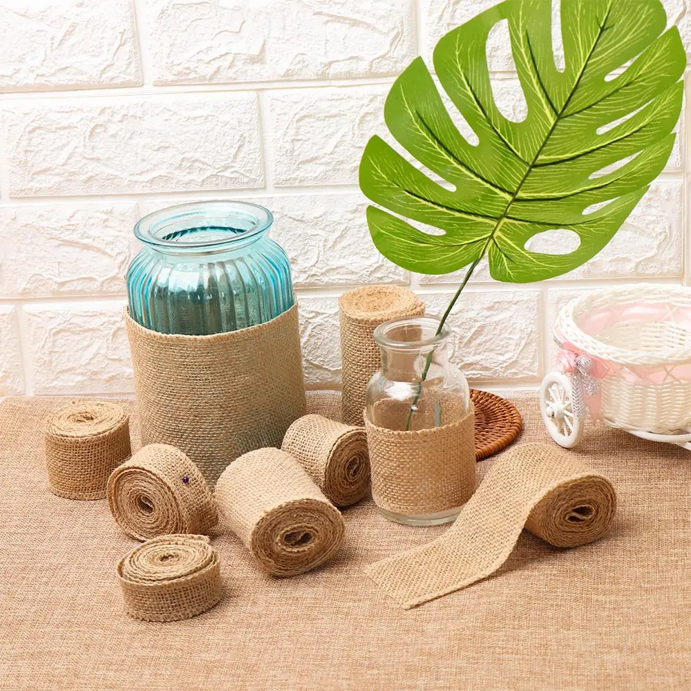 1 Roll 2M Natural Color Home Decor Party Supplies Wedding Decoration Bag Wrapping Jute Burlap Ribbon Gift Packing