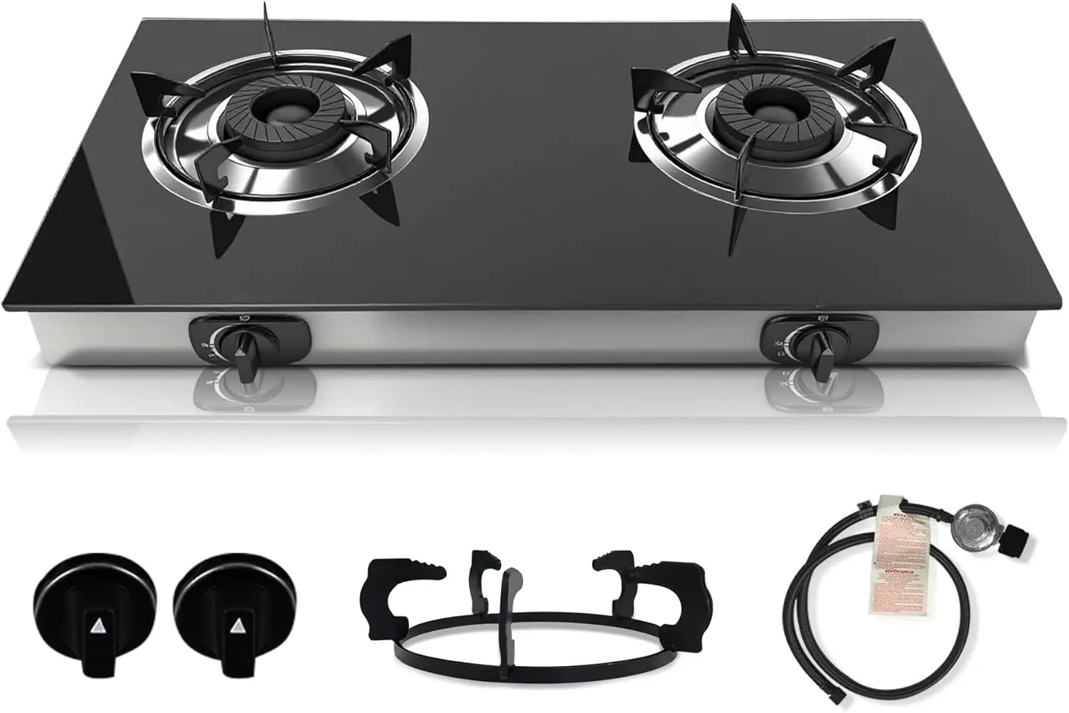 2 Burner Propane Gas Stove, Portable with Auto-Ignition, 20472 BTU, for Camping, RV & Emergency Use