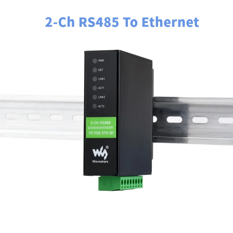 Din Rail 2CH ports RS485 to RJ45 Ethernet Serial Server modbus gateway PoE optional Dual Channels Operation Dual Ethernet