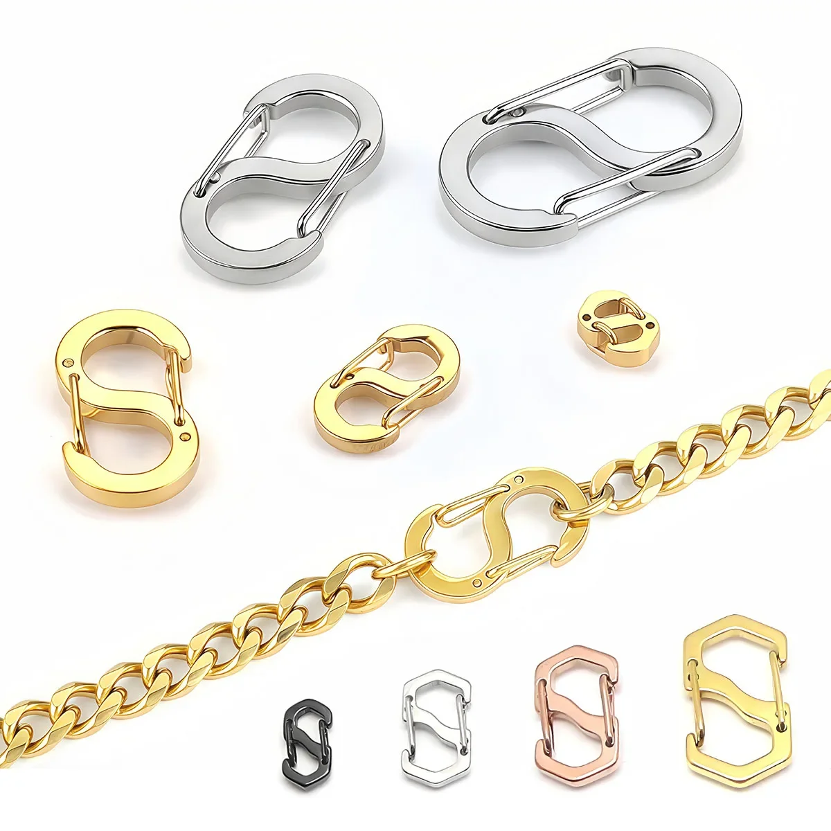 3/5 Stück Edelstahl Buchstabe S Schnallenverbinder Feder Karabinerverschluss Haken für Halskette Armband DIY Schmuckherstellung Zubehör