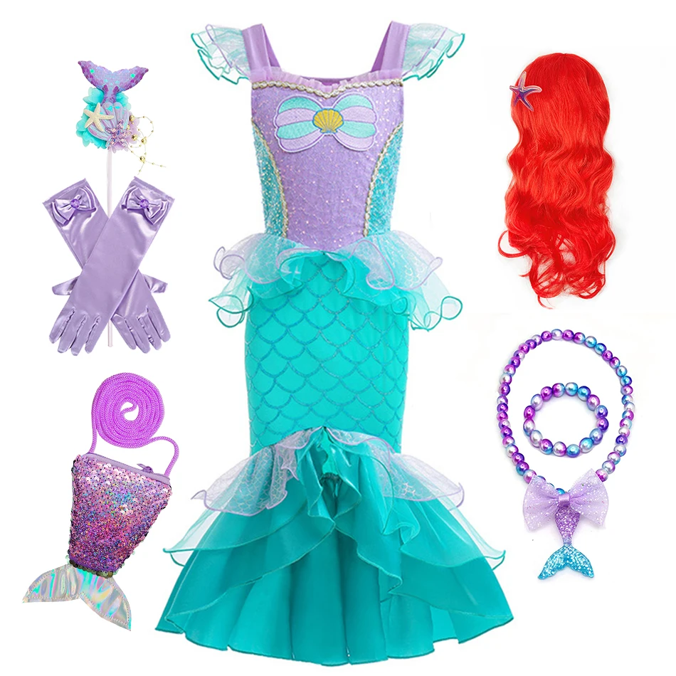 Mermaid Dress Girls Ariel Cosplay Princess Costume Children Carnival Birthday Party Clothes Fantasy Vestido Kid Role Play Outfit