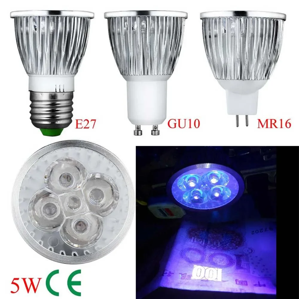 4W 5W E27 GU10 MR16 UV LED Light Bulb Ultraviolet Spotlight Lamp plant grow Light AC 85-265V /12V