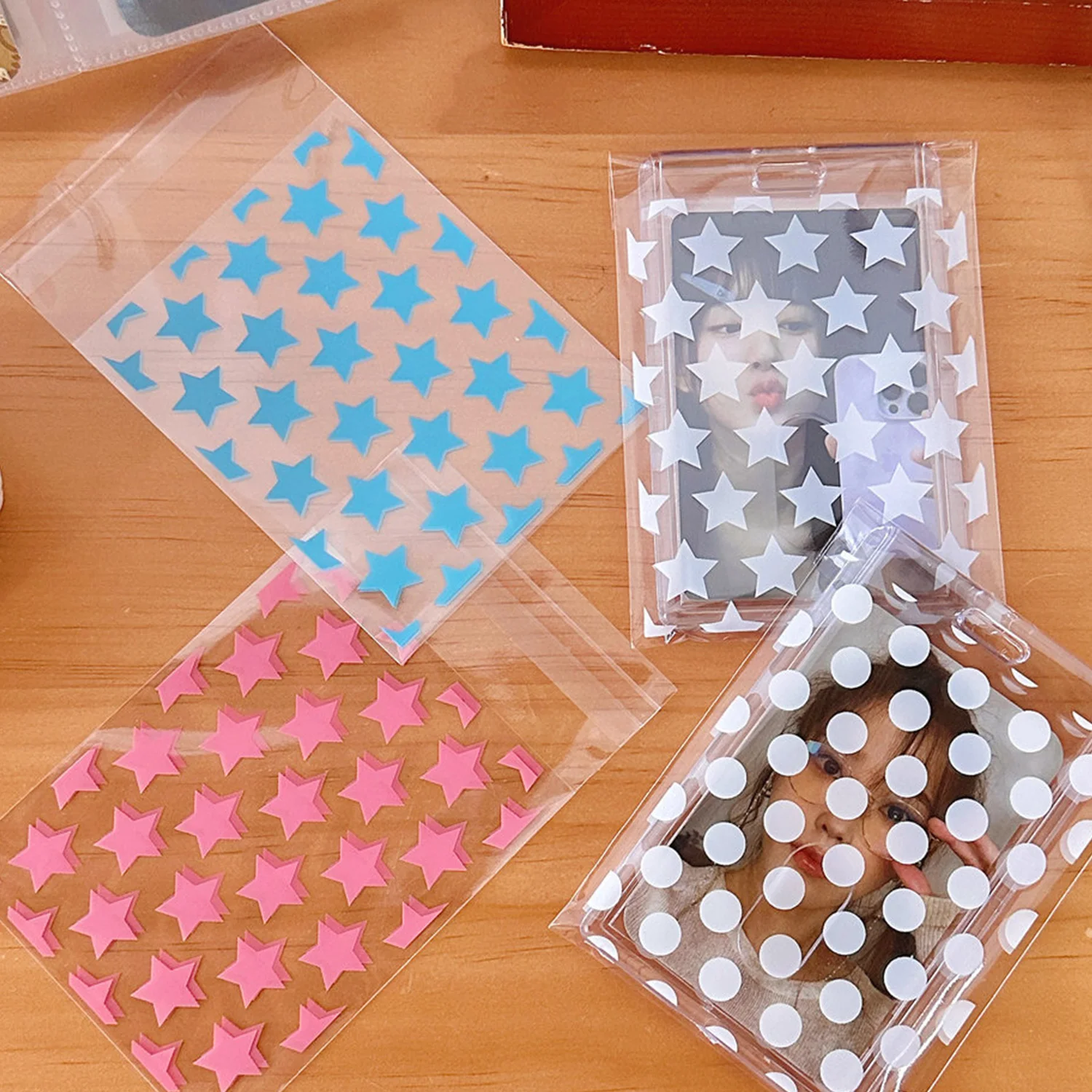 50Pcs/pack Transparent Star Self-adhesive Opp Bag Kpop Idol Photo Cards Protective Storage Bag Photocard Card Sleeves