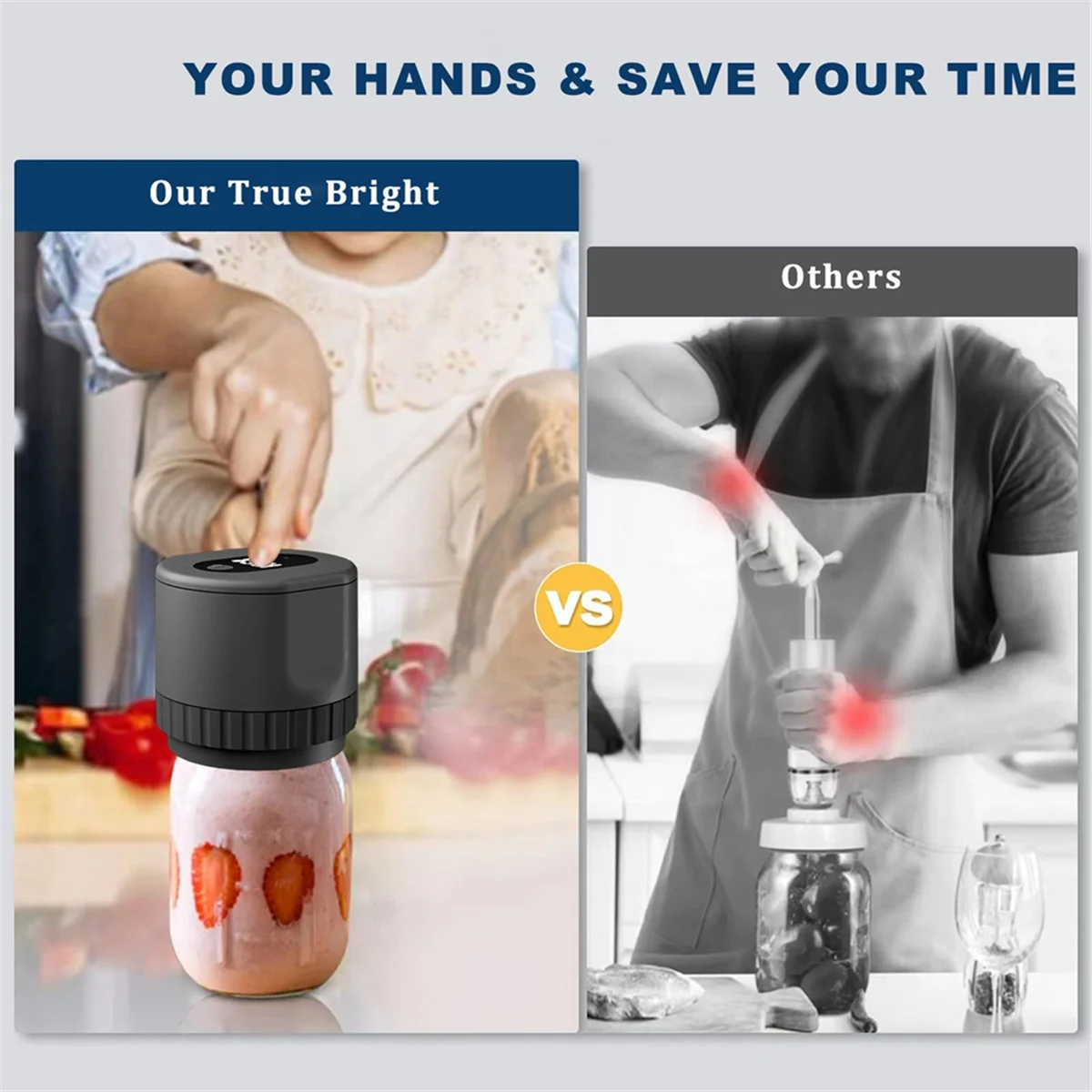 BABZ Mason Jar Vacuum 2 in 1 Design Electric Mason Jar Vacuum Sealing Kit, Fully Automatic Suction Stop Food Storage