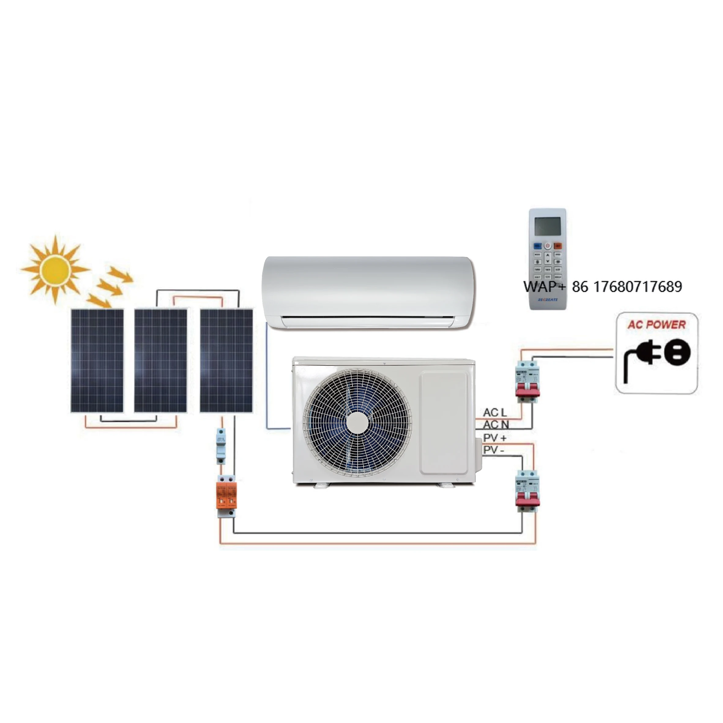 Sunrain High Efficiency Solar Powered off Grid Air Conditioner Hybrid Solar air Conditioner 12000btu18000btu24000btu