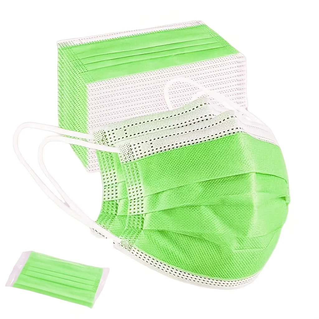 200 unidades de máscaras protetoras descartáveis verde fruta – 3 camadas espessadas, respiráveis e confortáveis, presilhas para os ouvidos ajustáveis e protetores de nariz com segurança ajustados - 200/100/50/10 peças,