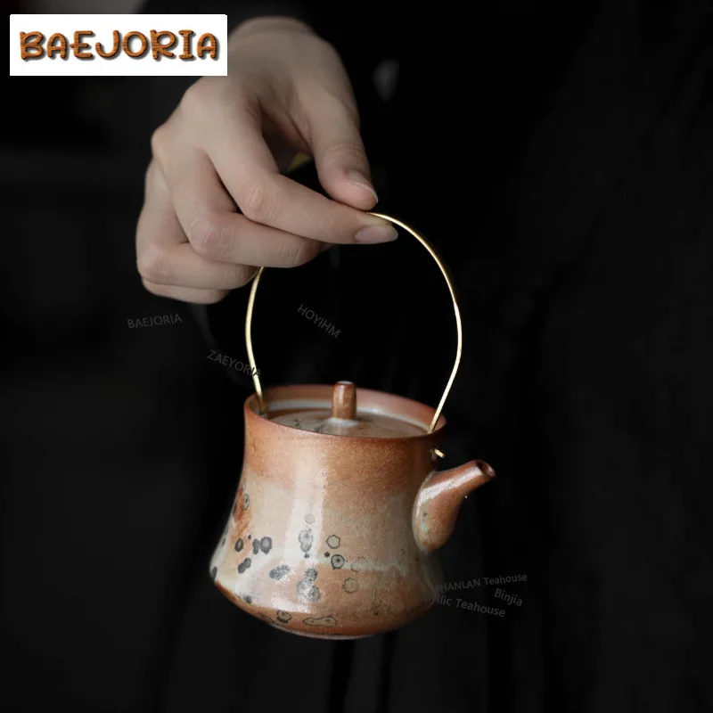 BAEJORIA 180ml Ink Wood-fired Porcelain Lifting Handle Teapot Handmade Tea Infuser Pot Tea Making Kettle With Strainer Tea Items