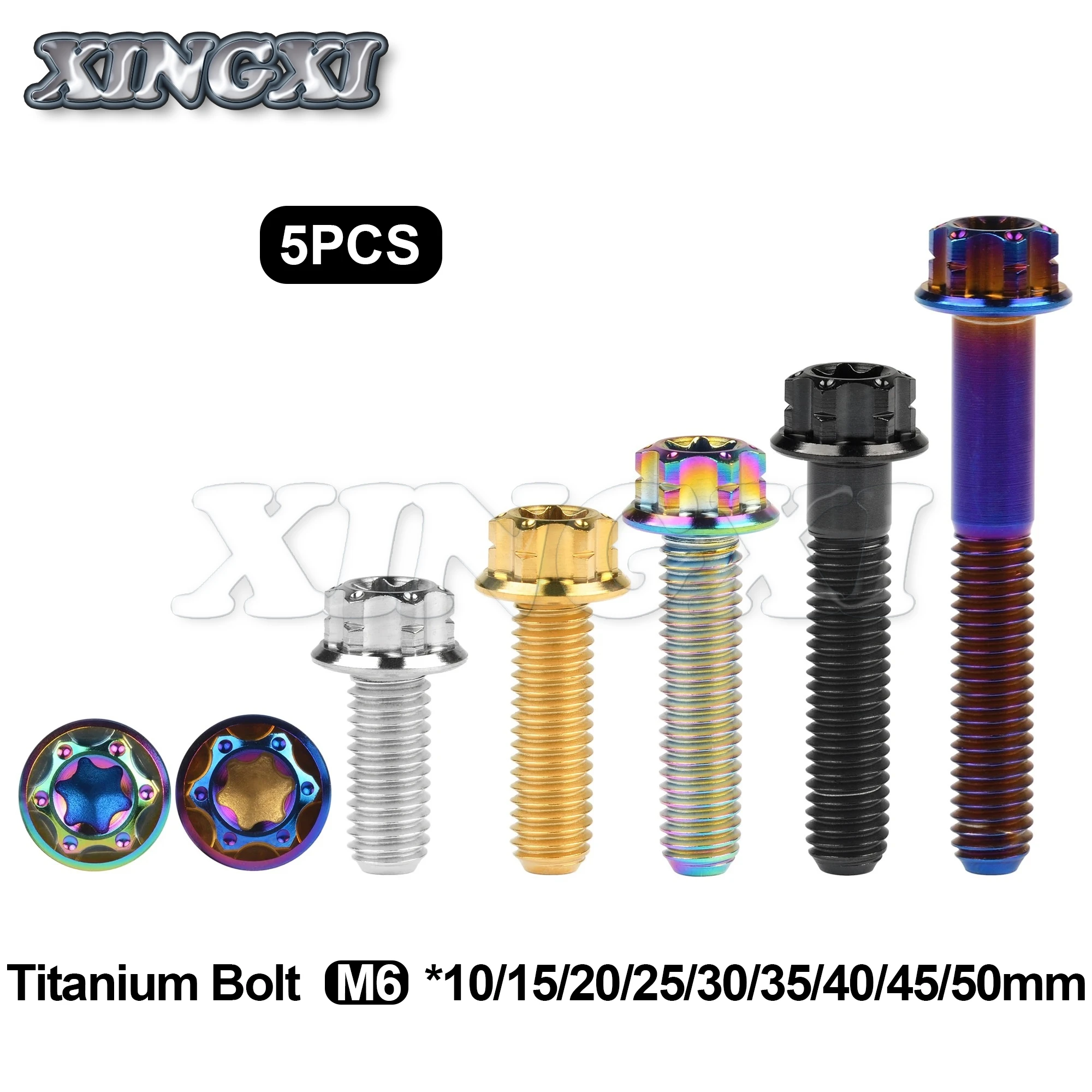 

Xingxi 5Pcs Titanium Bolts M6x10 15 20 25 30 35 40 45 50mm Torx Flange Head Screws for Motorcycle Modification