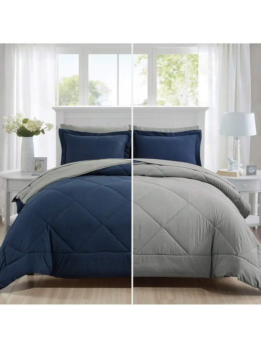 

Reversible Quilted Comforter Set With Flat Sheet Fitted Sheet Pillowcases Sham For Queen King Twin Bed