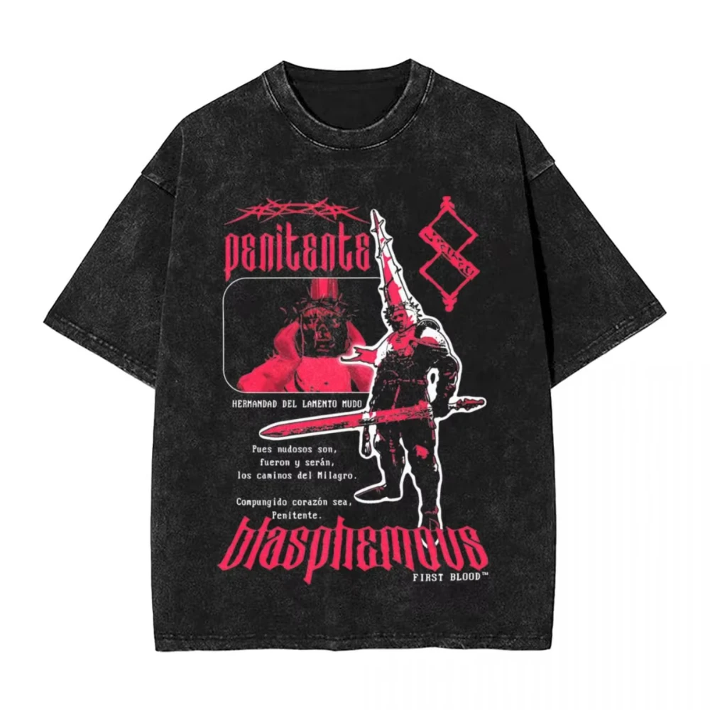 Camisetas Oversize Lavadas de Algodón Vintage Silent Hill, Camiseta de Moda Blasphemous para Hombre, Top Clásico Y2K de Verano