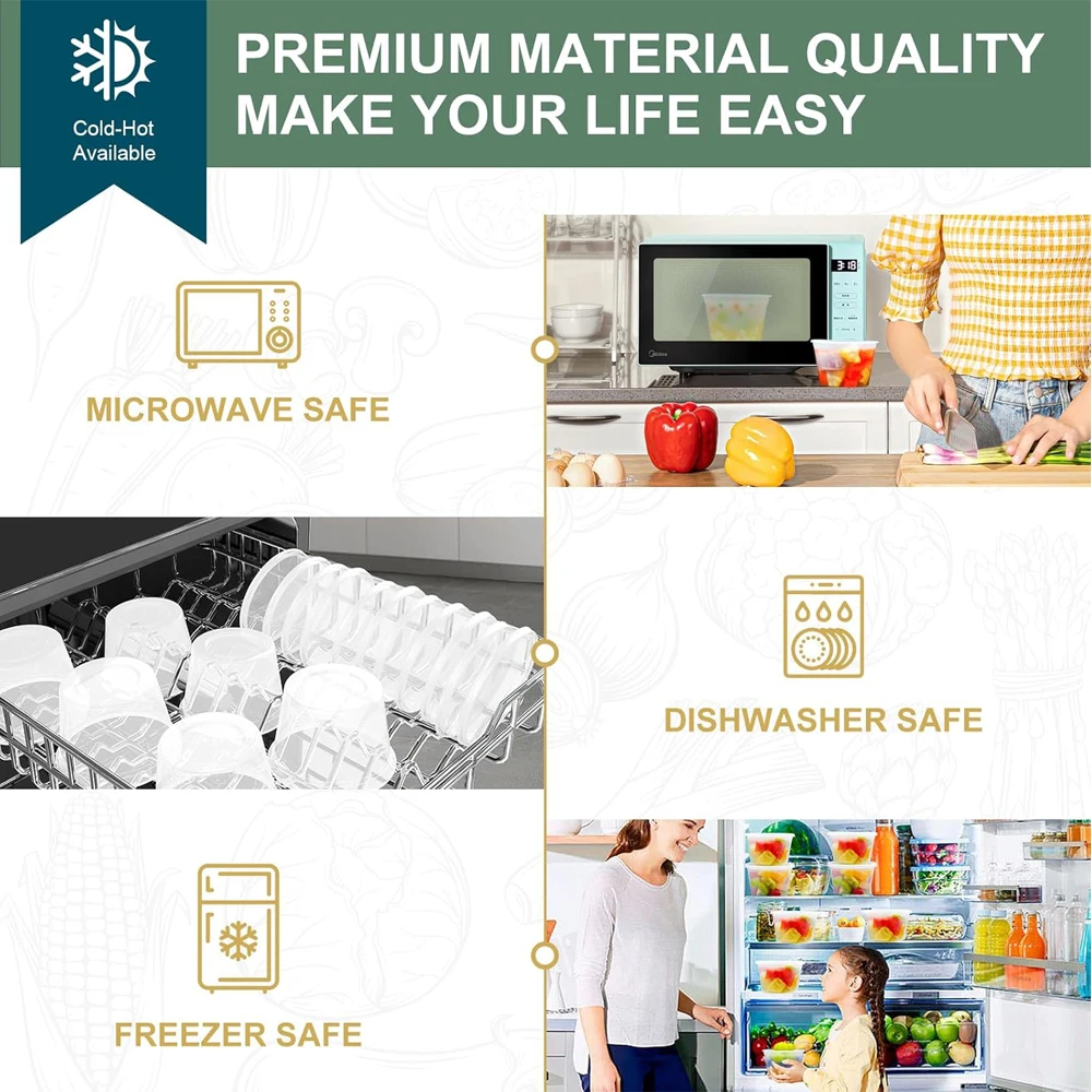 حاويات تخزين المواد الغذائية مع أغطية 8/16/32 أوقية أكواب ديلي الفريزر خالية من مادة BPA حاوية الوجبات الجاهزة مانعة للتسرب إعداد الوجبات آمنة للميكروويف #5