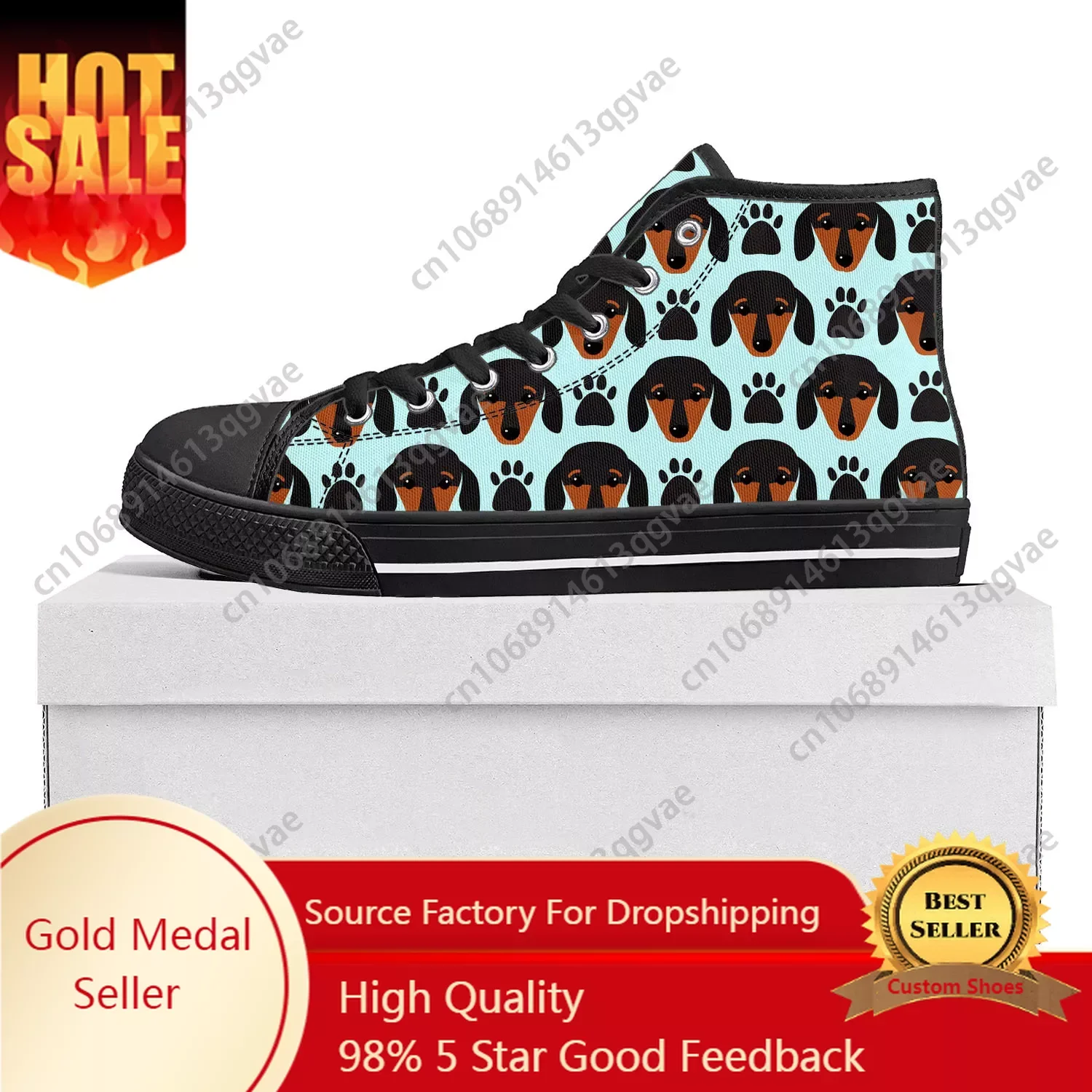 Cute Dachshund Pet Dog High Top High Quality Sneakers Mens Womens Teenager Canvas Sneaker Casual Couple Shoes Custom Shoe Black