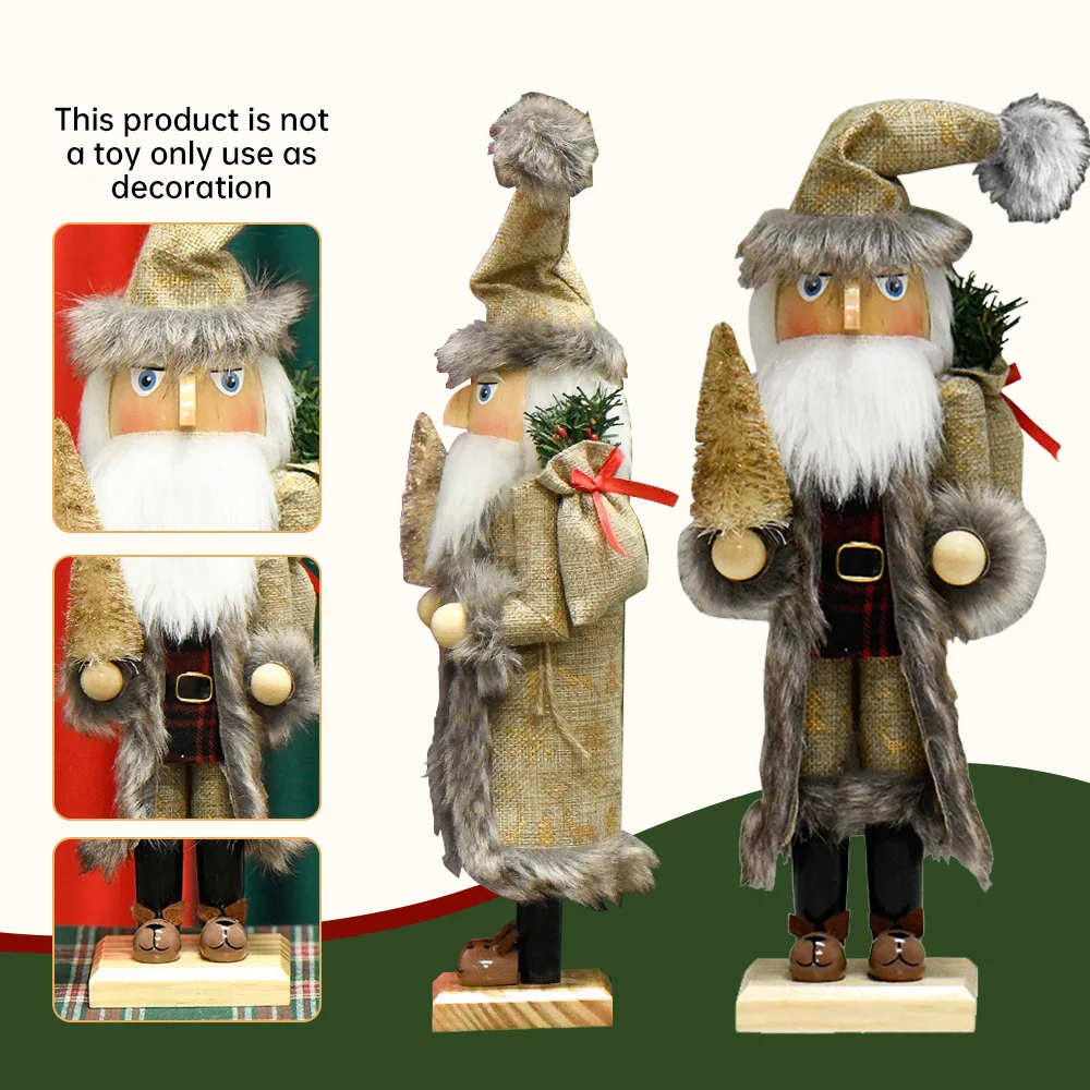 38CM Wooden Nutcracker Soldier Santa Claus Doll Festive Christmas New Year Party Desktop Decoration Holiday Handicrafts Gift