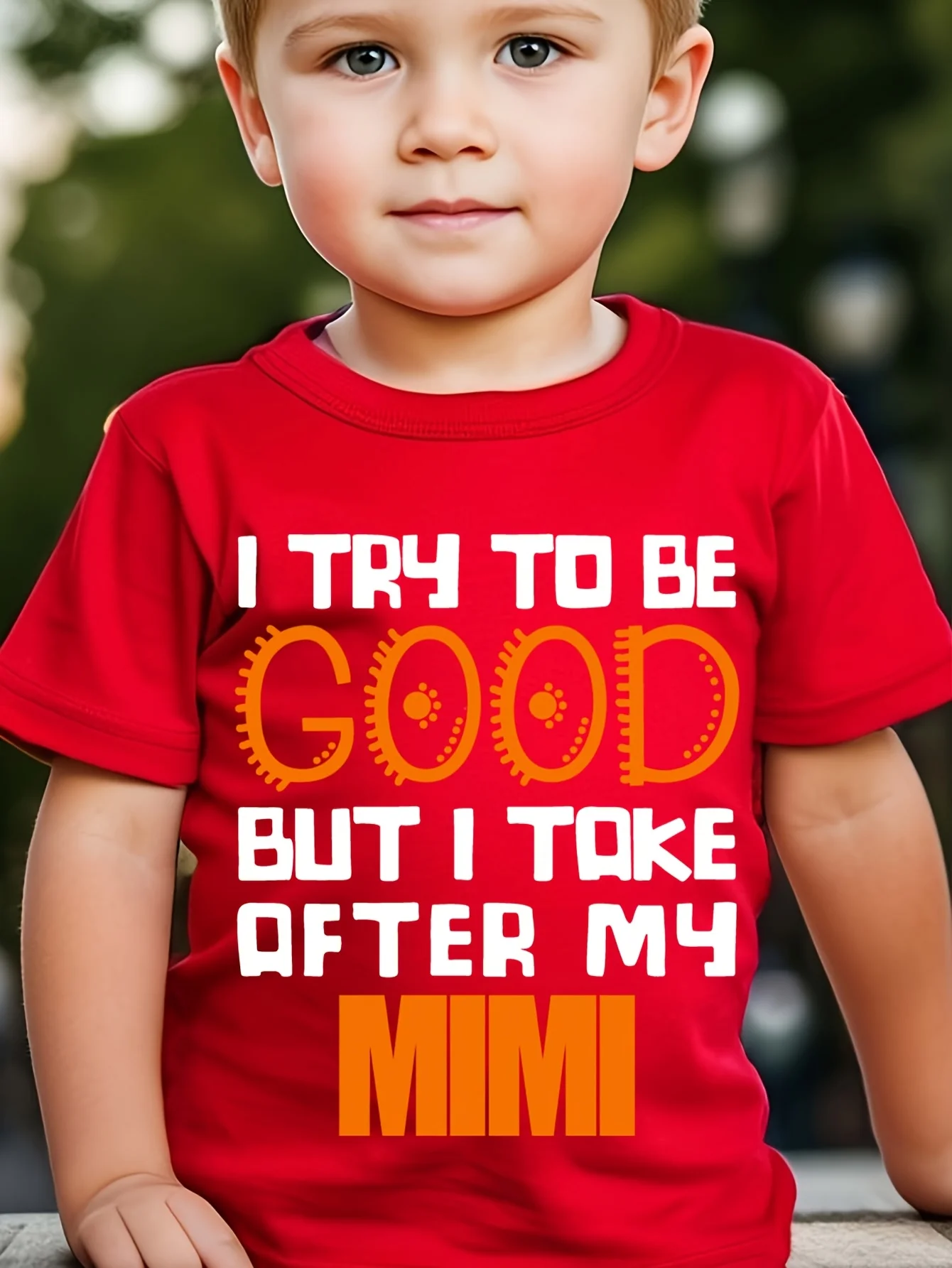 Boy I TRY TO BE GOOD BUT I TAKE AFTER MY MIMI Simple Letter Printed T-shirt Creative Parent Child Spring/Summer Short Sleeve