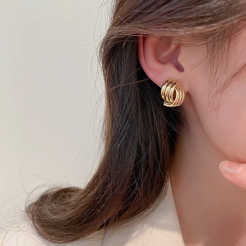 Women's Three-Layer Textured Intersecting Knot Earrings