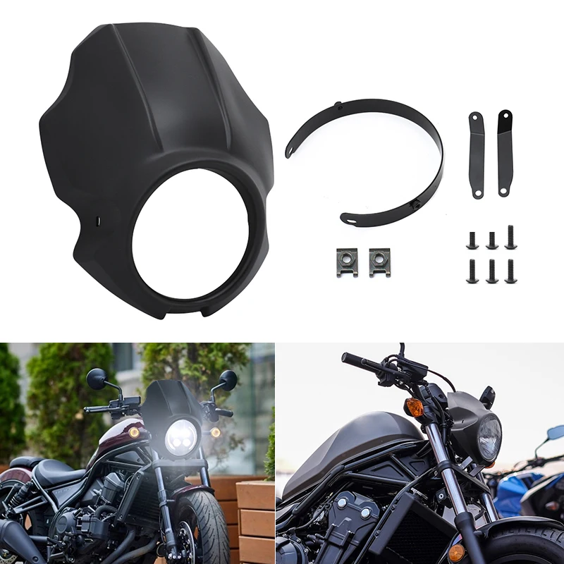 

Motorcycle Headlight Fairing Cover Head Lamp Front Windshield Matte Black For Honda Rebel CMX 300 500 2017-2022