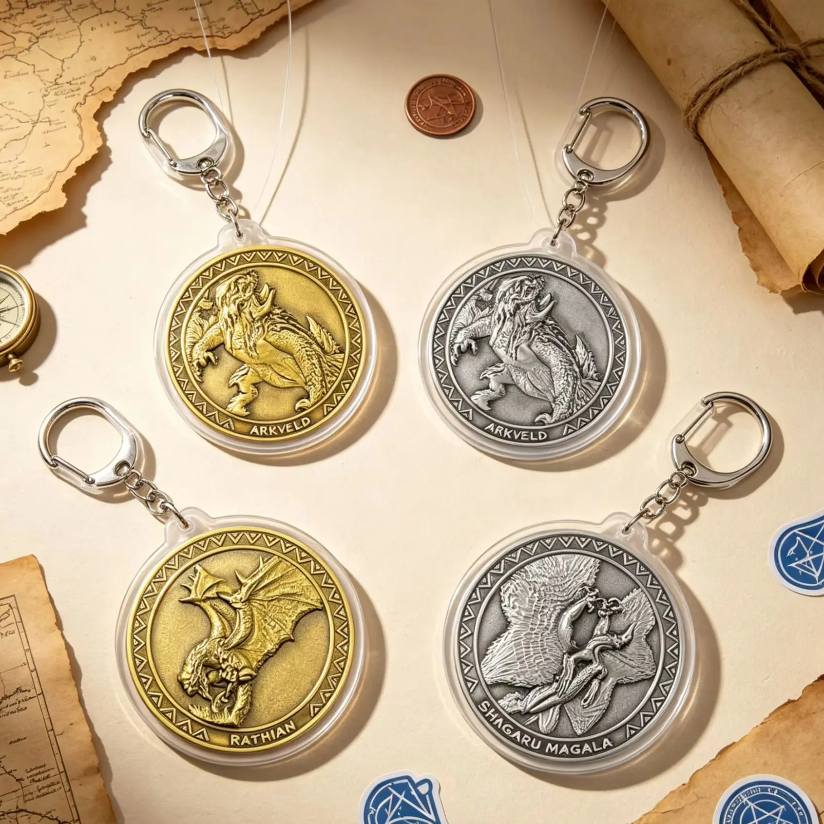 6cm Anime Monster Hunter Bag Acrylic KeyRing Anime Planar Pattern, without Relief Texture Exquisite Product New Style Keychain