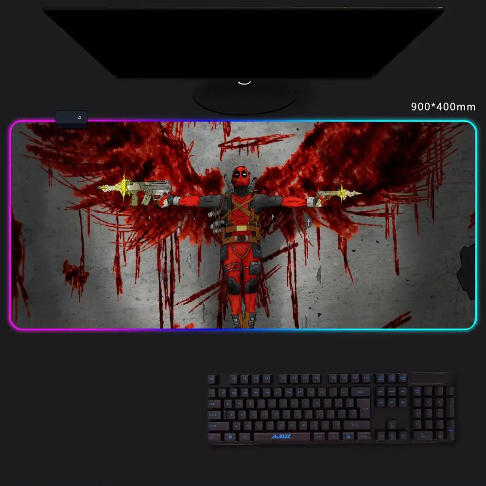 Deadpool Mouse Pad Game Player RGB Pc Gamer Boys like PS5 Keyboard LED Glowing mause pad Mats Rubber