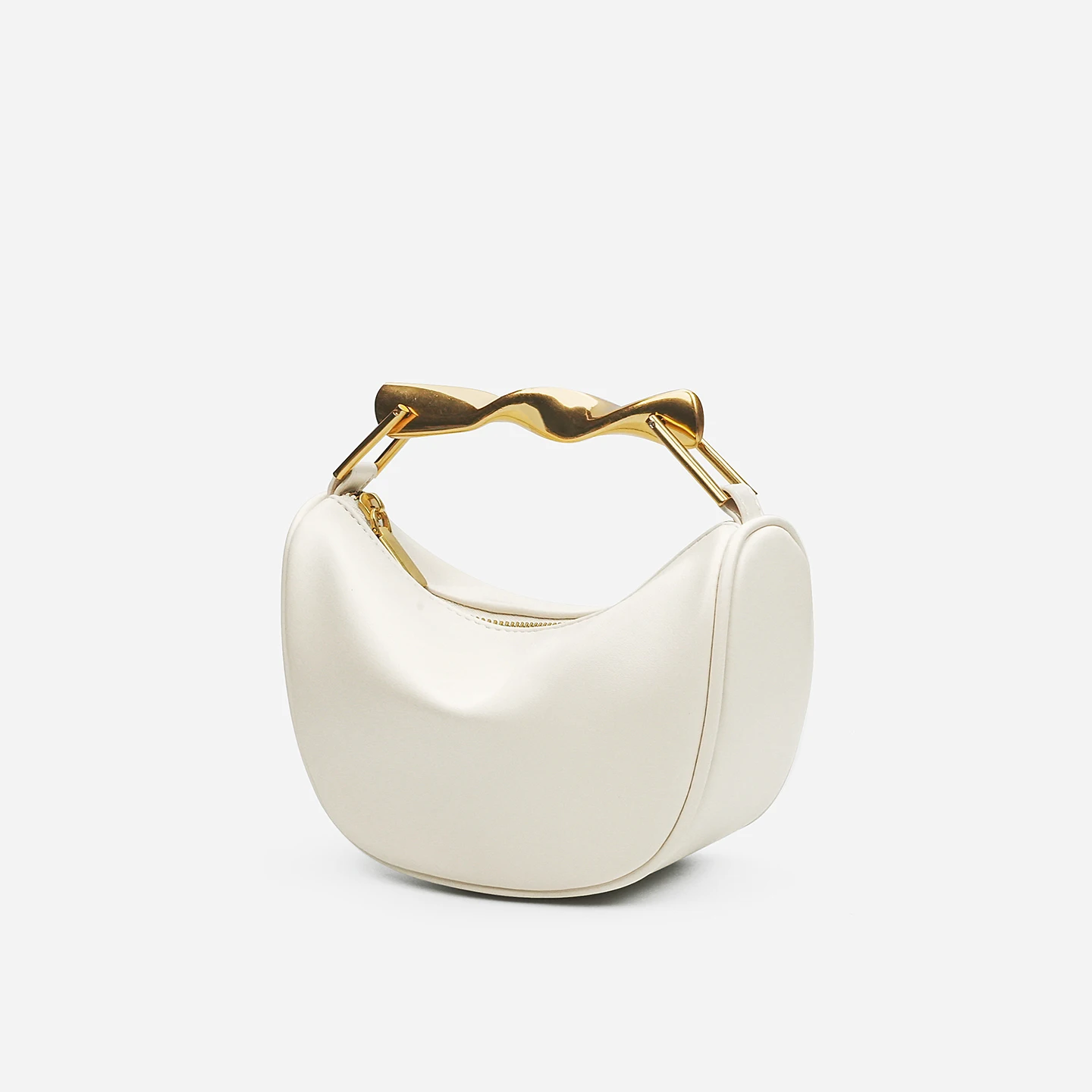 Vintage Twist Metal Handle Underarm Bag for Women, Soft Leather Crescent-Shaped Handbag, Comes with Detachable Gold Chain Shoulder Strap, Light Luxury Minimalist Dumpling Bag, Daily Commuter French-Style Niche Shoulder Crossbody Bag