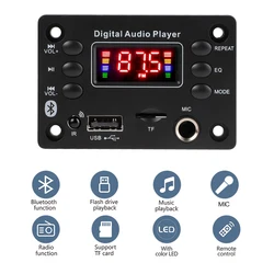 DC 7V 16V Bluetooth 5.0 MP3 WMA Decoder Board 50W Amplifier 6.5mm Microphone FM Radio USB TF Mp3 Music Player Speaker Hands-free
