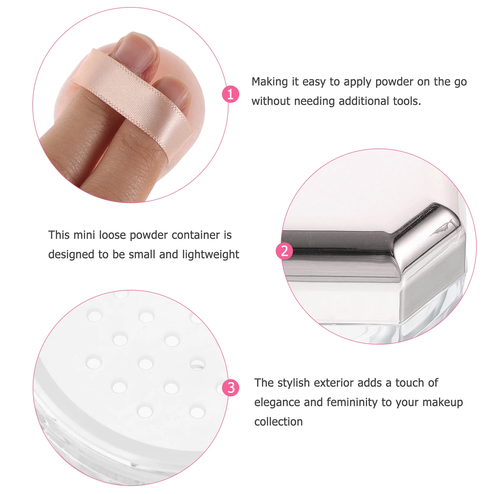 

1Set Mini Loose Powder Container Portable Stylish Finish with Puff Built-in Refillable Powder Holder for Daily Use Travel