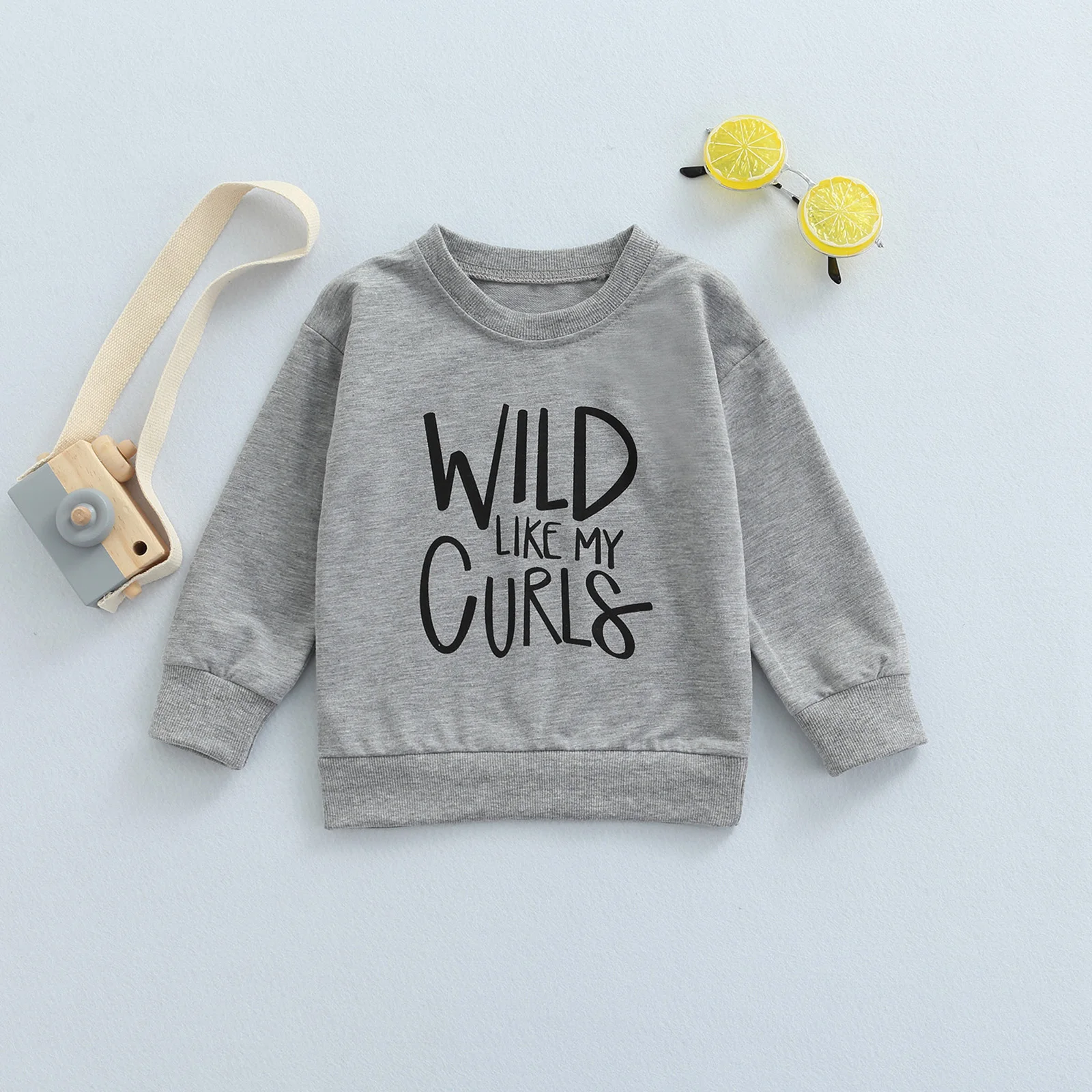 Kids WLID LIKE MY CURLS Letter Print Baby Sweatshirt Top Classic Crew Neck Spring Outfit Casual Long Sleeve Sweatshirt 1-6T