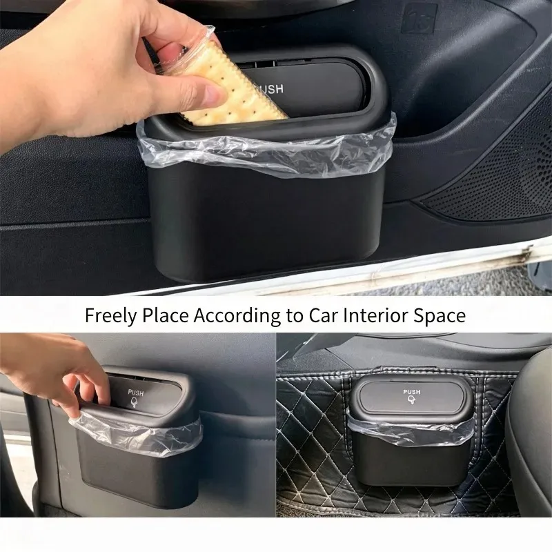 Hanging Car Trash Can One‑Hand Push Lid Universal Vehicle Garbage Bin Portable Space‑Saving Auto Rubbish Container