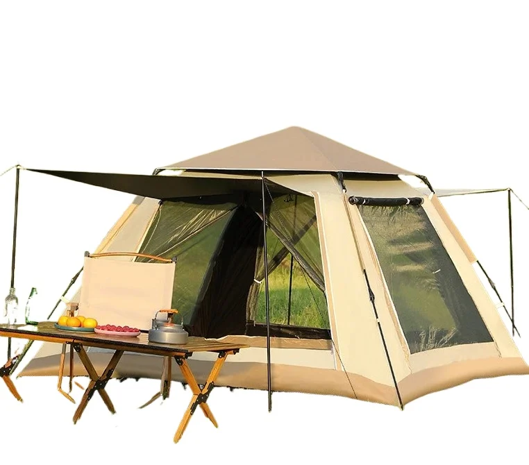 Pop-up Family Camping Tent with Porch, 2 Doors 2 Windows Portable Outdoor Shelter for Hiking