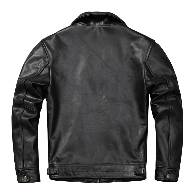 Black Classic Made of Genuine Leather Jacket Men Natural Top Layer Cowhide Leather Jacket Simple  slim Fashion corium Moto Coat