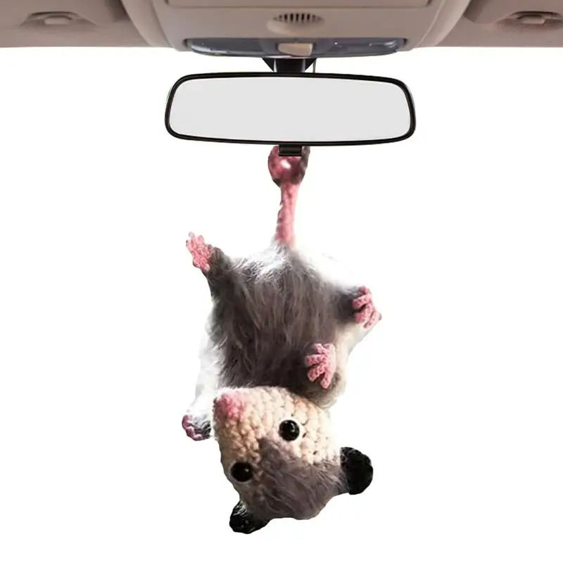 Cartoon Possums Car Charm Car Mirror Hanging Charm Pendant Handmade Knitted Cute Possums Car Rear View Mirror Hanging Decoration