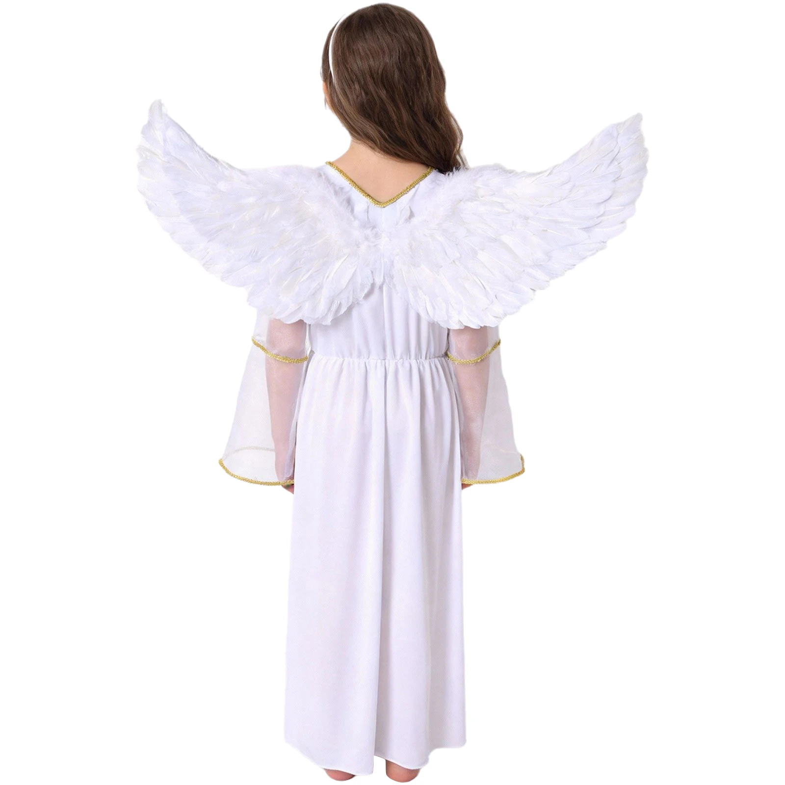 3Pcs Kids Girls Angel Costume Long Sleeve White Angel Dress with Angel Wings Hair Hoop Set for Halloween Cosplay Party Dress Up