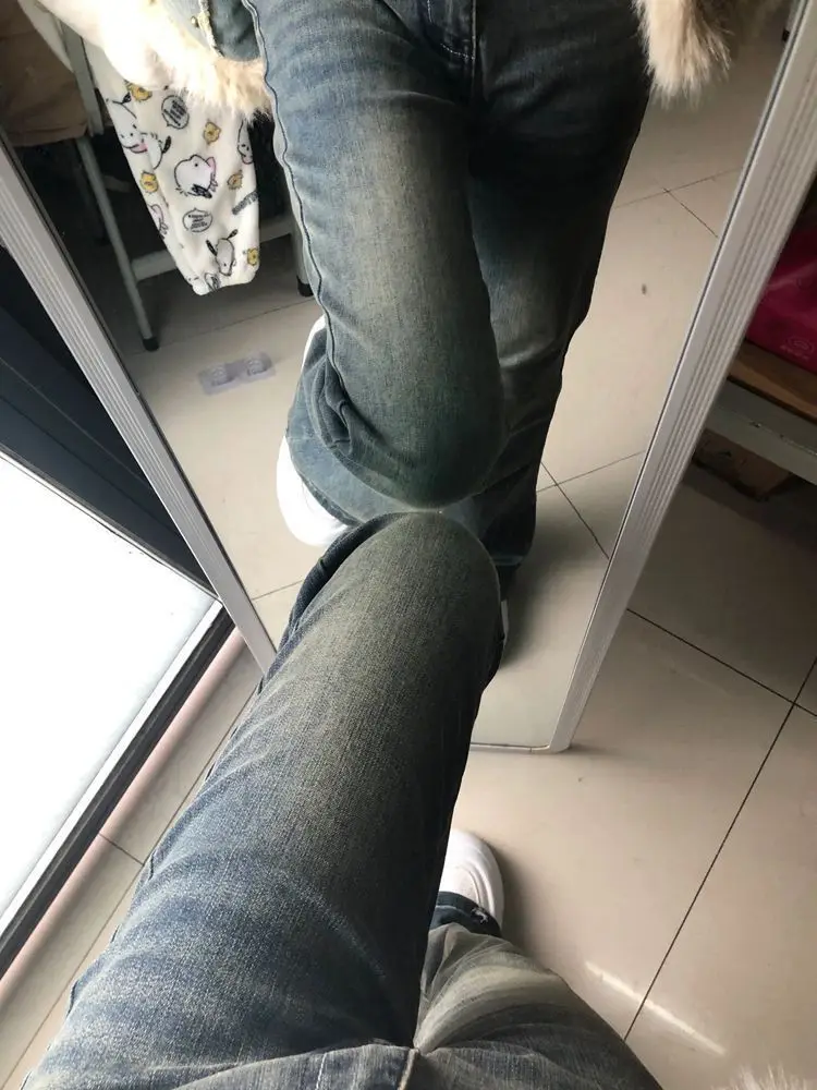 جينز نسائي أمريكي ريترو ربيع الخريف فتاة حار شارع العليا عالية الخصر نحيل واسعة الساق طول الأرض سروال حدوة الحصان