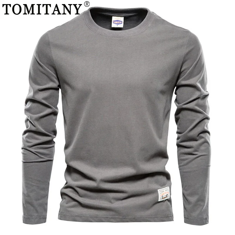 Spring New 2025 100% Cotton Long Sleeve T-shirt Men Solid Summer Brand Mens T-shirts High Quality Male Tops Classic Man T-shirts