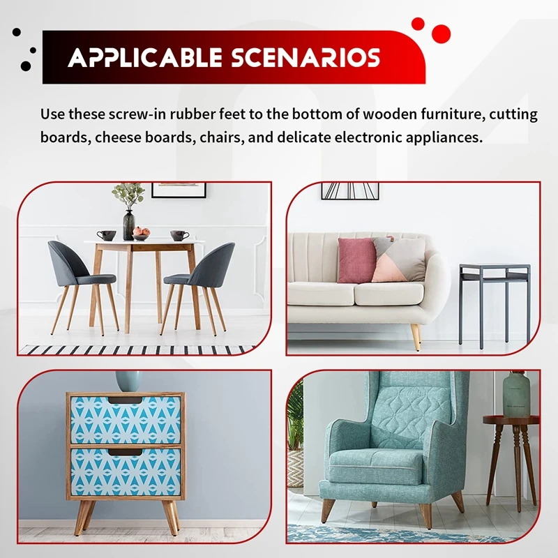 52PCS Rubber Feet For Cutting Board (0.31X0.59Inch) Anti Scratch Rubber Cutting Board Feet For Chairs & Other Furniture