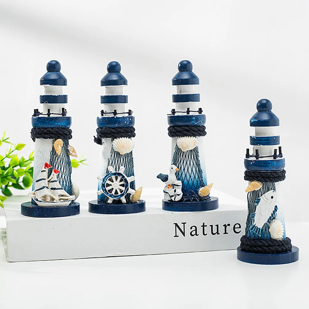 

1Pcs Wooden Lighthouse Statue Unique Mediterranean Style Design Fine Craft Not Easy to Deform Or Fade Decor Lighthouse Ornament