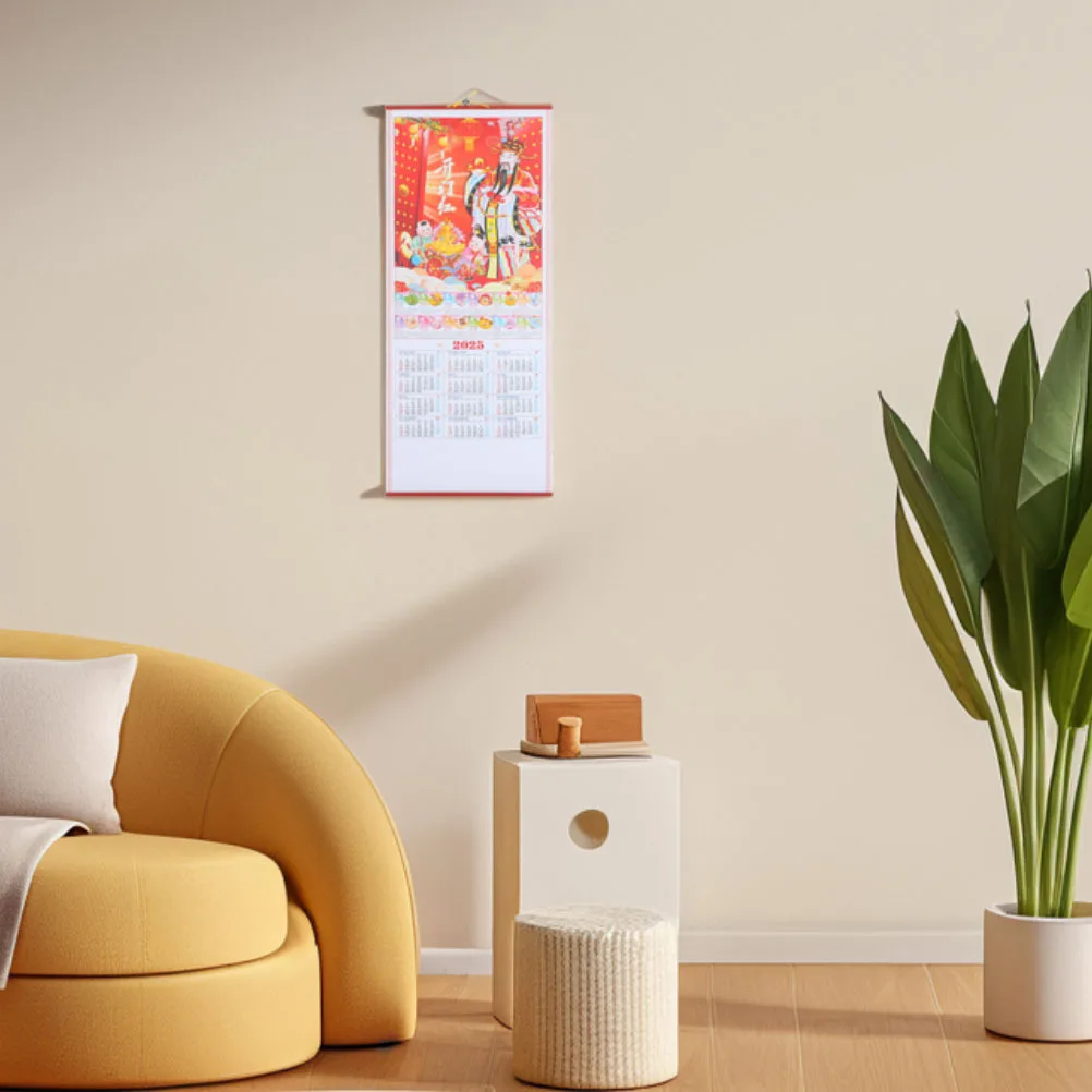 

2Pcs Hanging Scroll Calendar 2025 Year of The Snake Chinese Lunar Wall Decor High Definition Rattan Design for Home Office