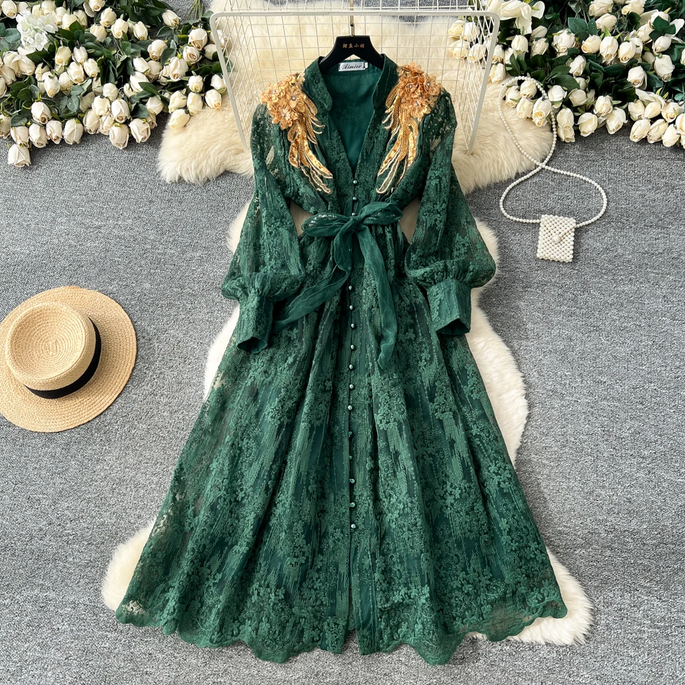 

Шикарные элегантные винтажные тонкие платья с длинными рукавами и пайетками, корейская модная женская одежда High Street