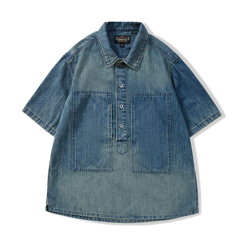 

Мужской летний ультратонкий джинсовый пуловер, рабочая рубашка, японский винтажный SBreathable, приятный для кожи, легкие рубашки с короткими рукавами