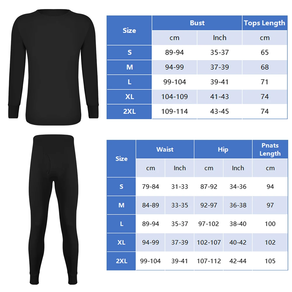 Long Johns Thermal Underwear Set for Men Fleece Lined Base Layer Set for Cold Weather Top Bottom S-2XL